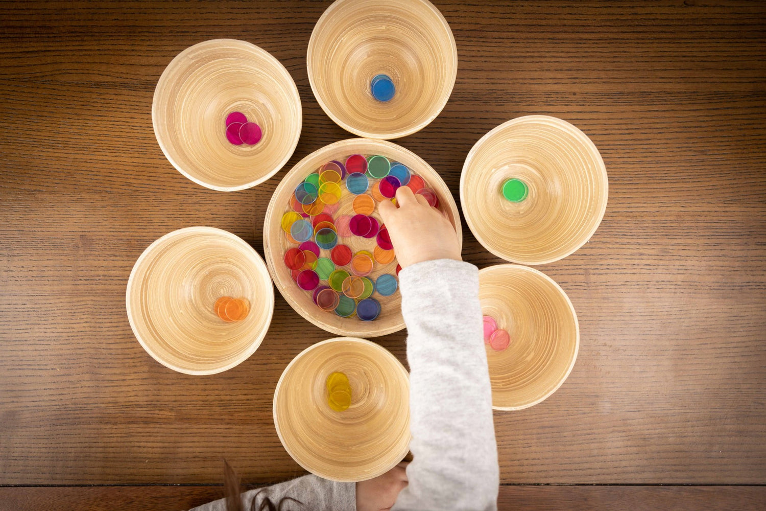 toddler hands engaging in a Montessori sorting activity