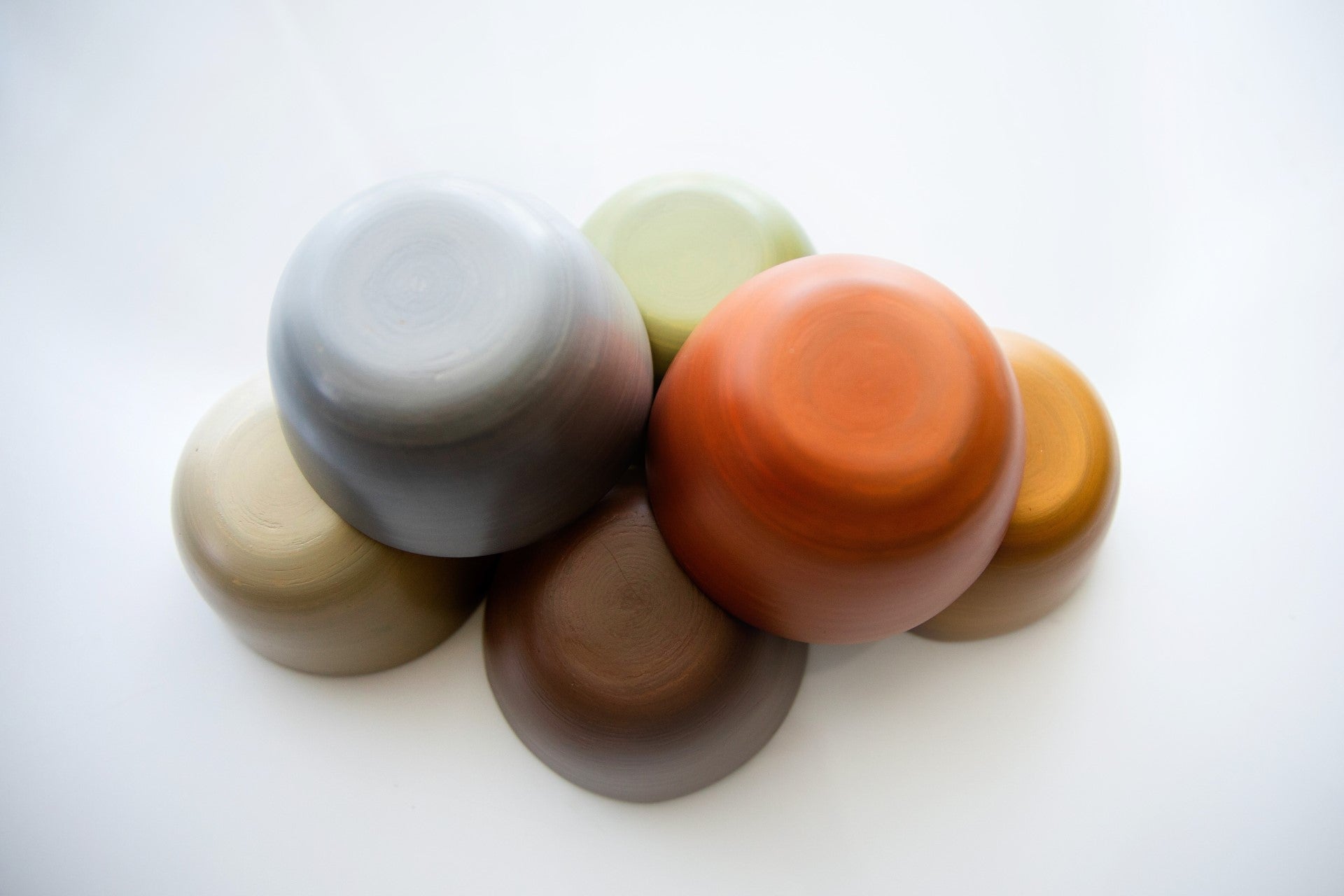 Set of Montessori spun bamboo bowls with bottoms facing upwards