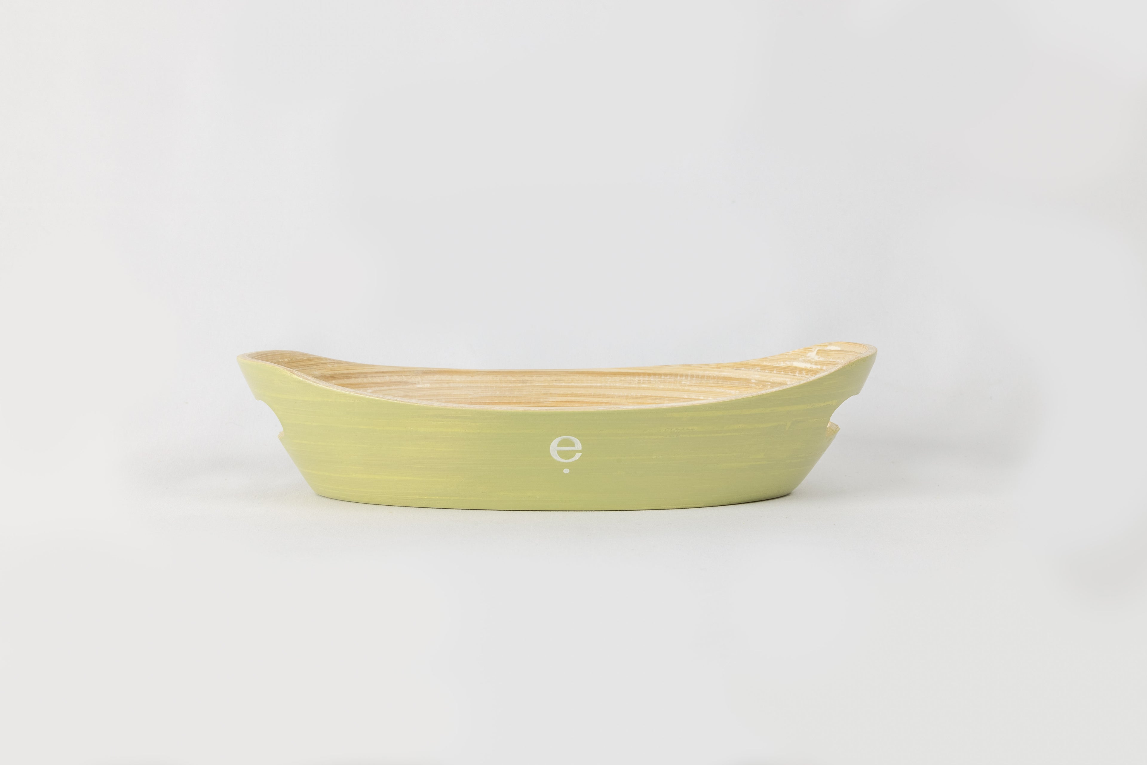 Small green natural spun bamboo oval Montessori tray