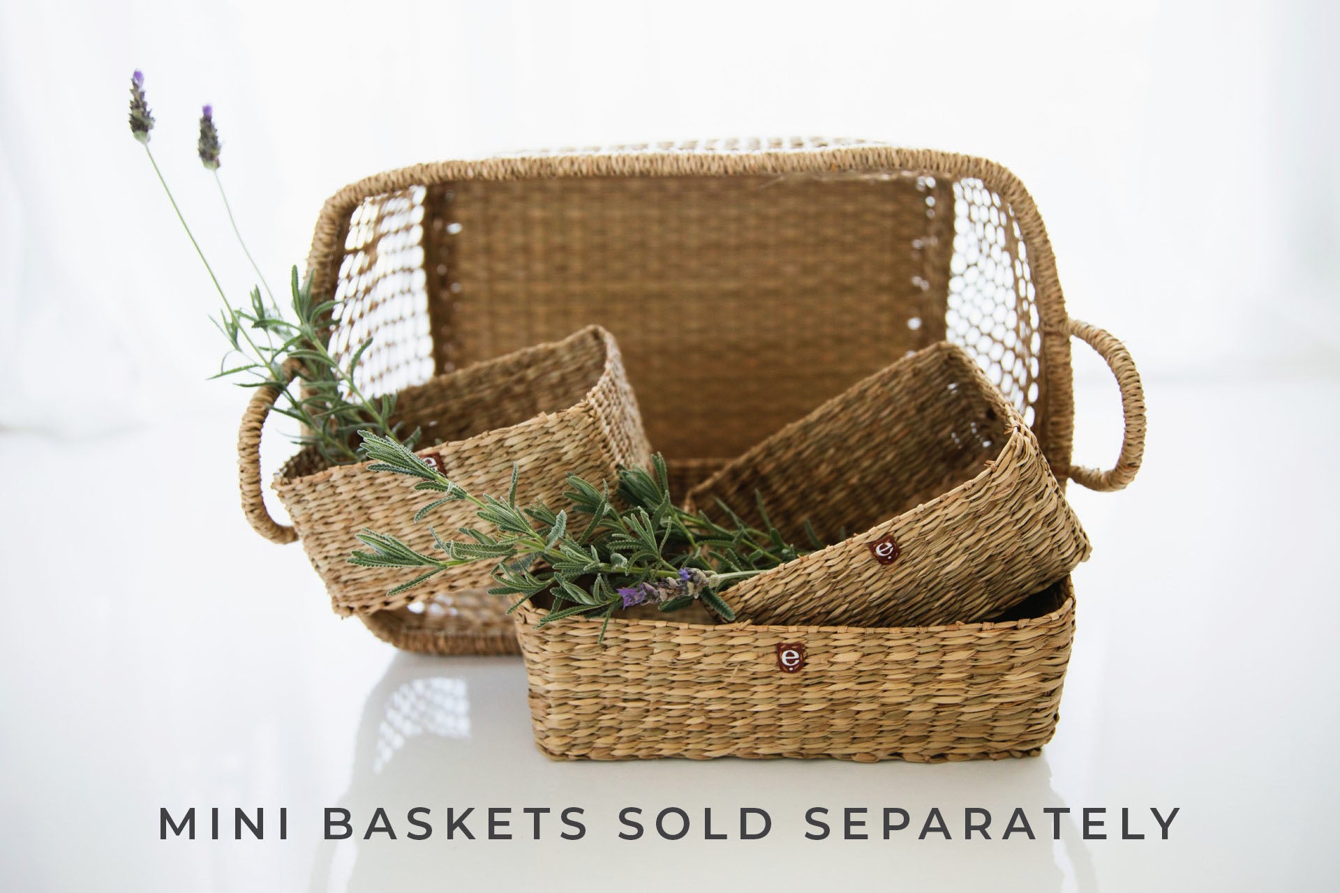 Montessori seagrass large basket with three mini basket inserts