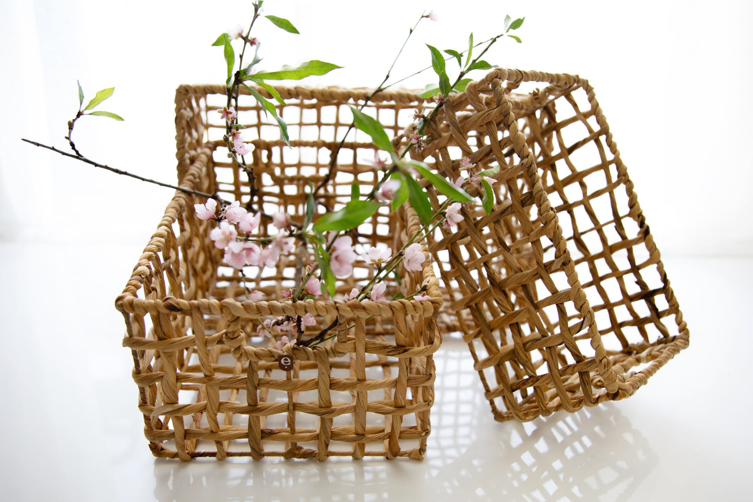 Set of 3 water hyacinth rectangular baskets that fit IKEA Besta shelf