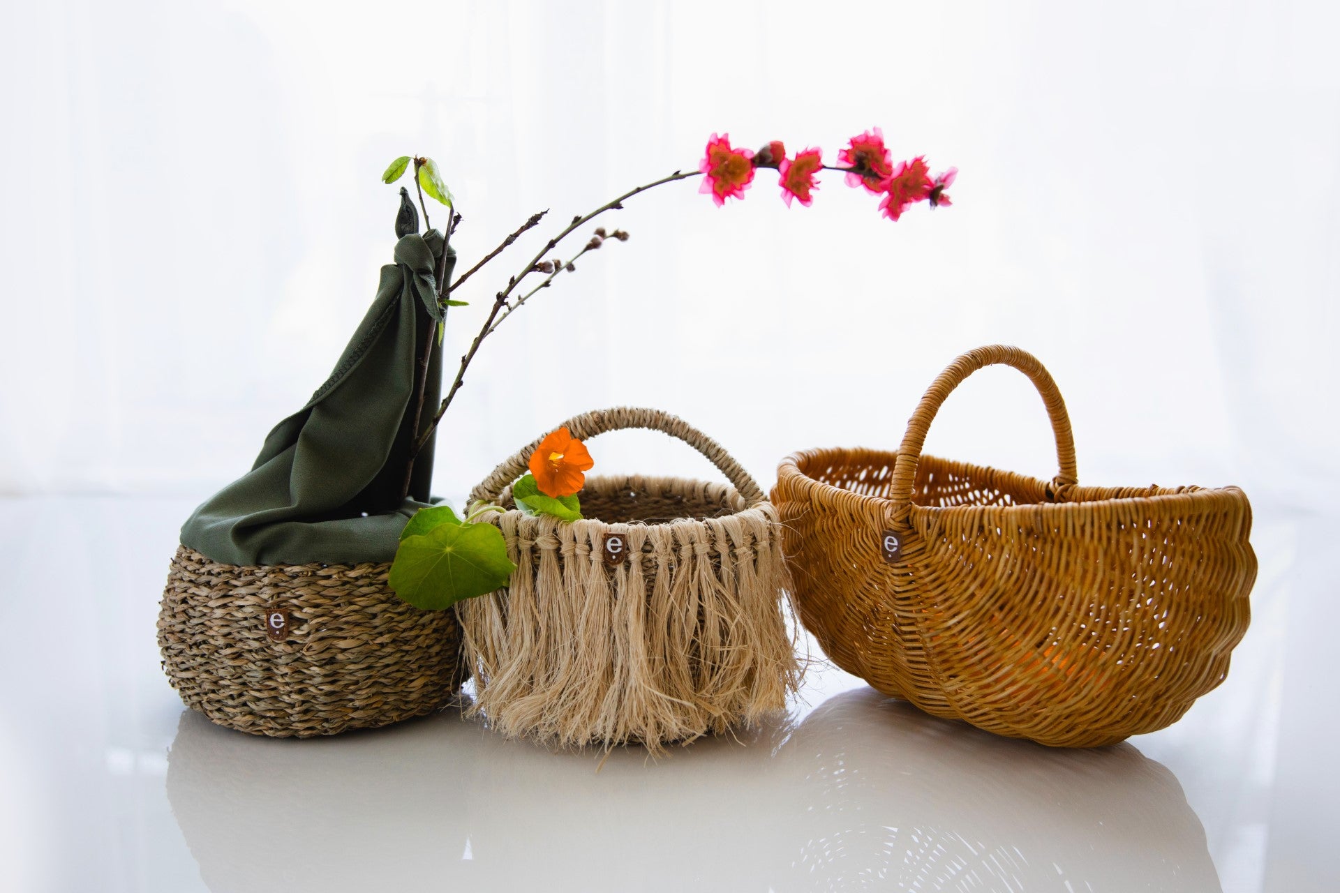 Three Montessori inspired child-sized baskets - discovery, beach and garden baskets